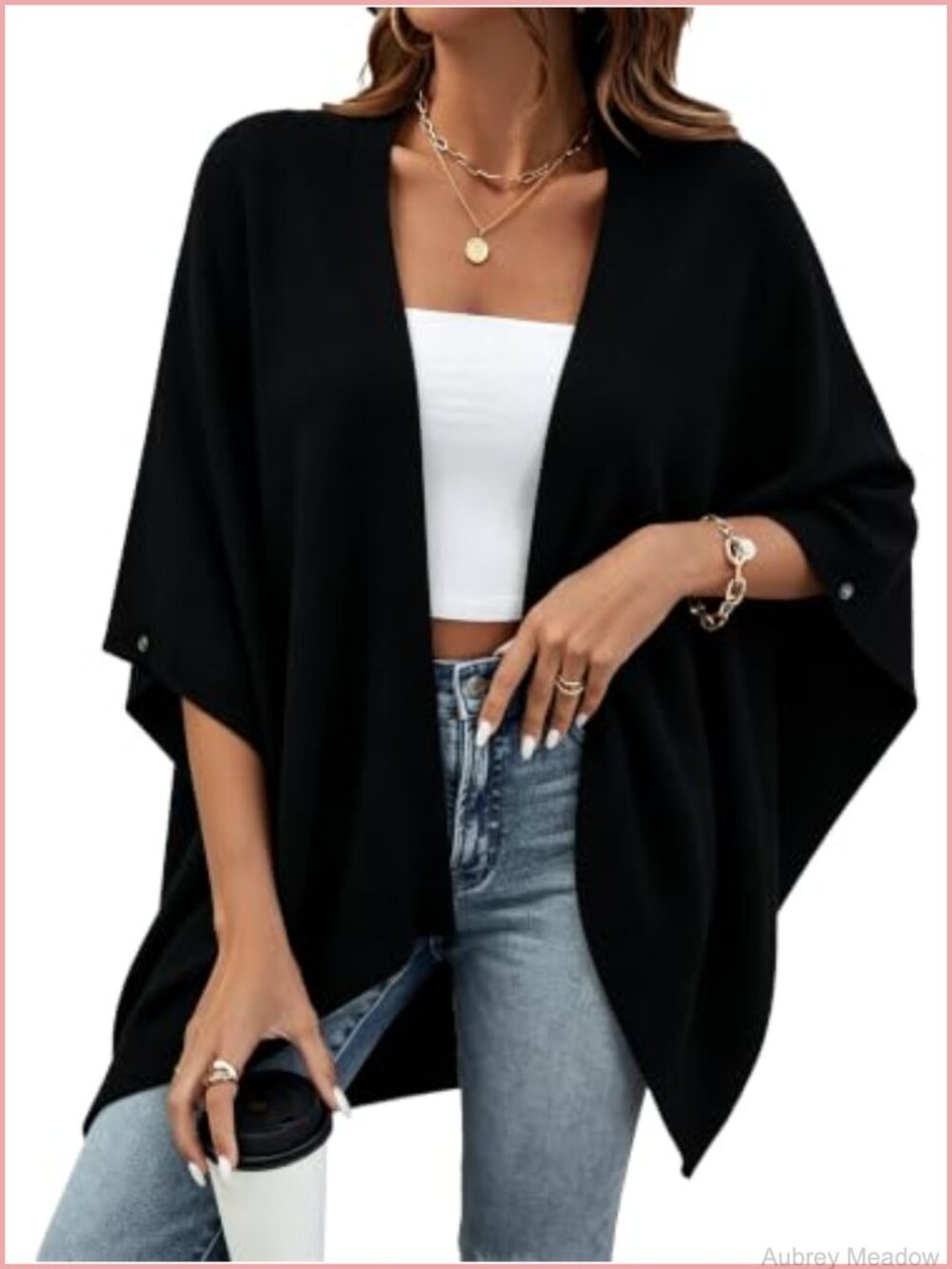Knit Poncho Shawl Wrap Cardigan Women Open Front Batwing Sleeve Ruana Cape